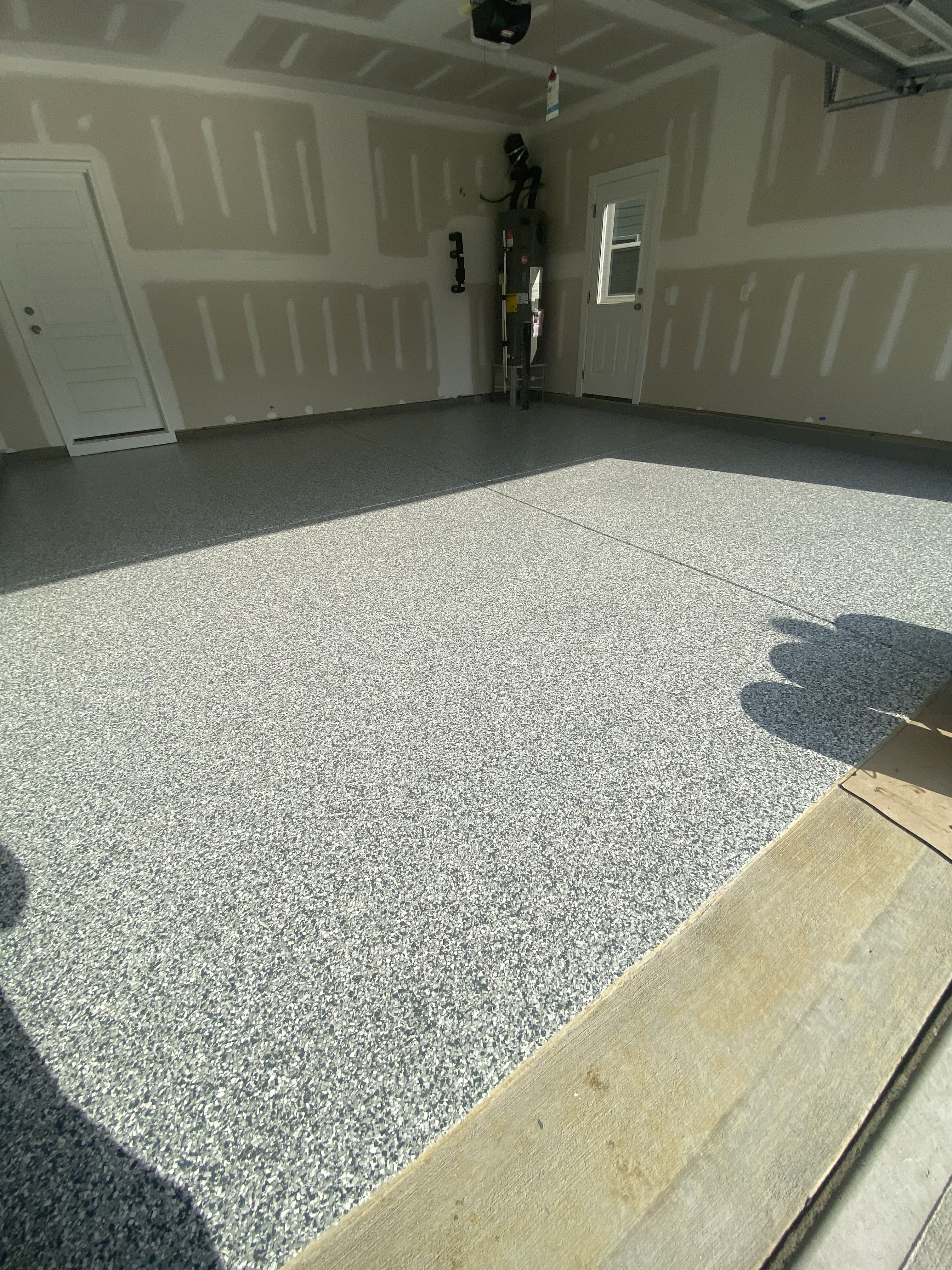 Full flake polyurea garage floor after coating — Raleigh NC